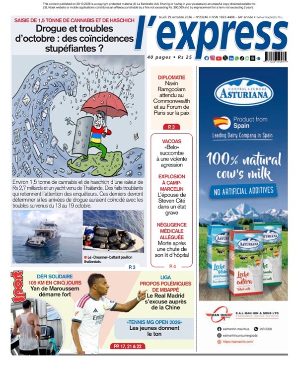 La une de l'express du Jeudi 29 octobre 2026