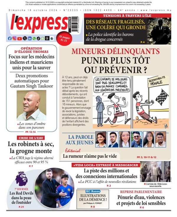 La une de l'express du Dimanche 18 octobre 2026