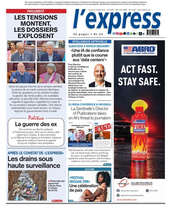 La une de l'express du Lundi 26 octobre 2026