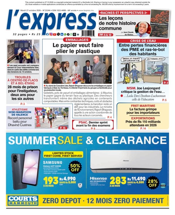 La une de l'express du Mardi 27 octobre 2026