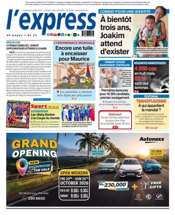 La une de l'express du Vendredi 23 octobre 2026